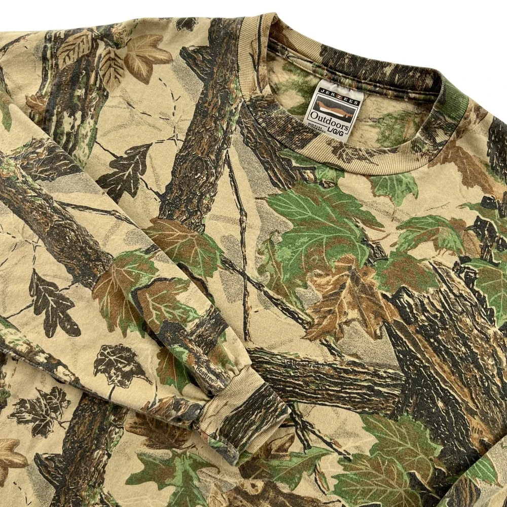 VTG 90s Jerzees Outdoors Real Tree Camo Long Sleeve T Shirt Men Large USA Made